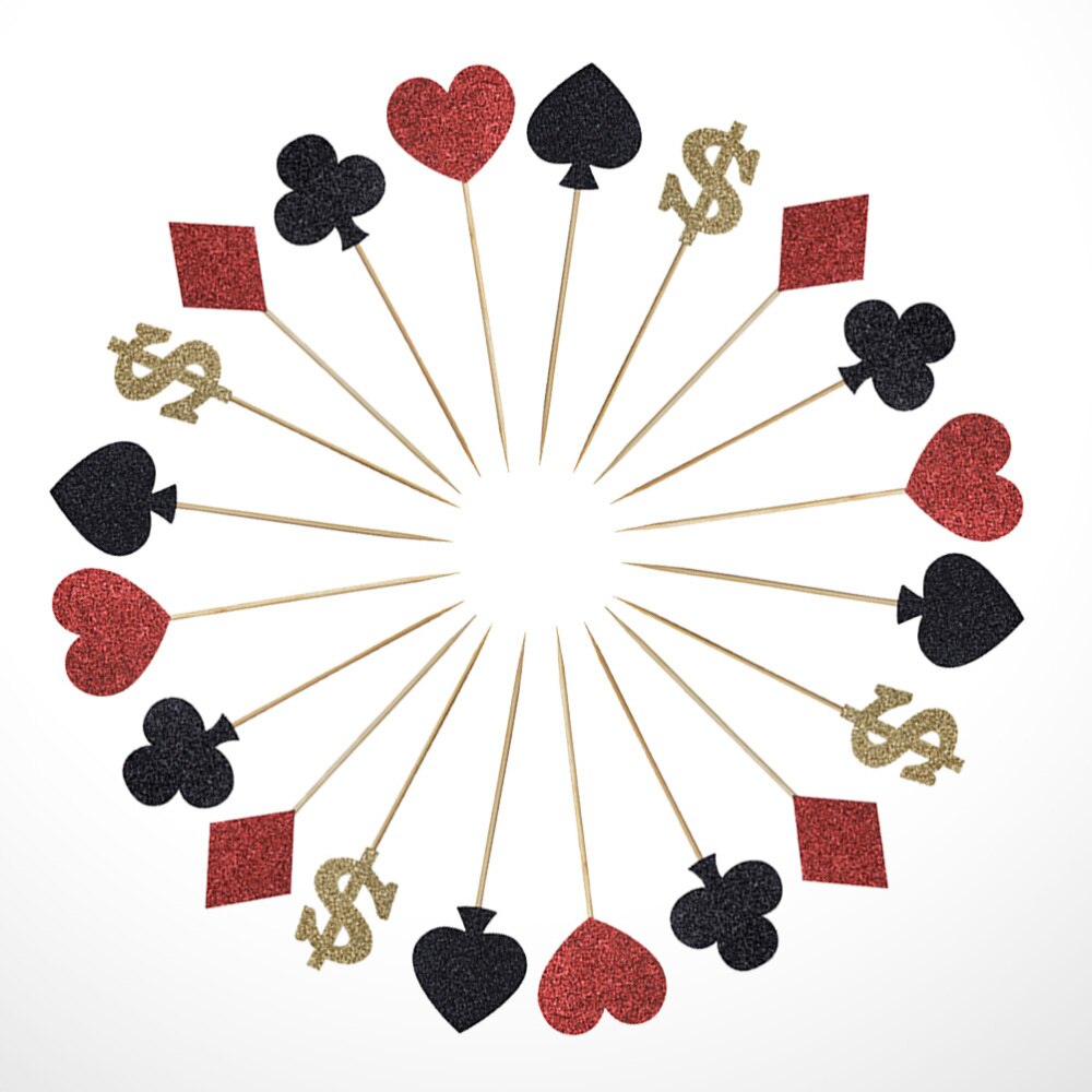 36 st glitterpapper tårta toppers casino tema tårta plockar pokertårta dekoration födelsedagsfest dessert infoga fördel (9 st