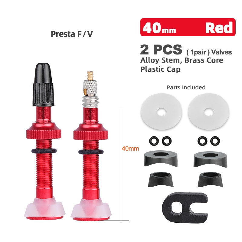 Bicicletta 1 paio 40/45/60mm Presta Valve per strada Tubeless Rim nucleo in ottone con tappo e strumento: 40mm Alloy Red B