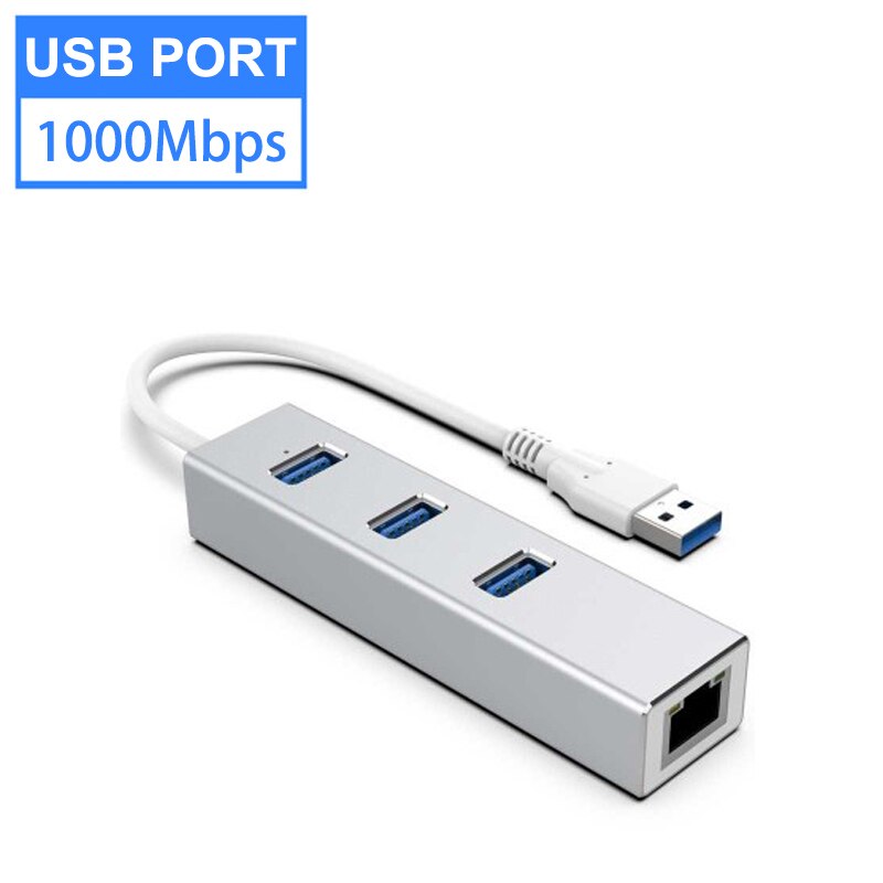 Usb  c 3.0 hub  rj45 ethernet adapter 1000 mbps netwerk voor macbook pro air computer pc laptop tv box accessoires type c splitter: Usb-poort zilverkleurig