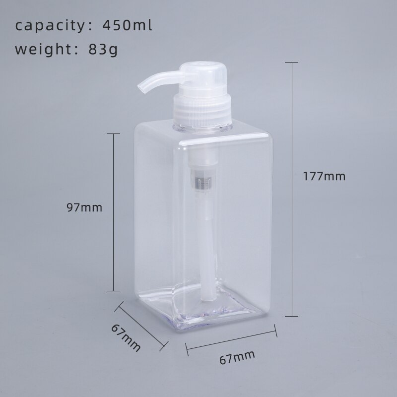 250Ml, 450Ml, 650Ml Dikker Vierkante Hervulbare Fles Petg Douchegel Shampoo Vloeibare Zeep Dispenser Container 1Pc: 450ml clear