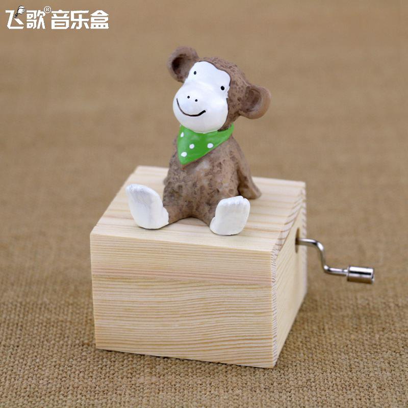 Décoration de la maison enfants | Mini-Animal singe pingouin, chat, chien ours, actionné à la main, boîtes à musique: Gris clair