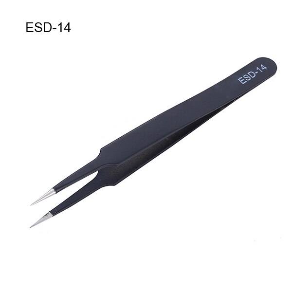 Pinzas de acero inoxidable antiestáticas ESD, herramientas de mantenimiento, pinzas rectas y curvadas de precisión Industrial, GYH, 6 uds.: ESD-14