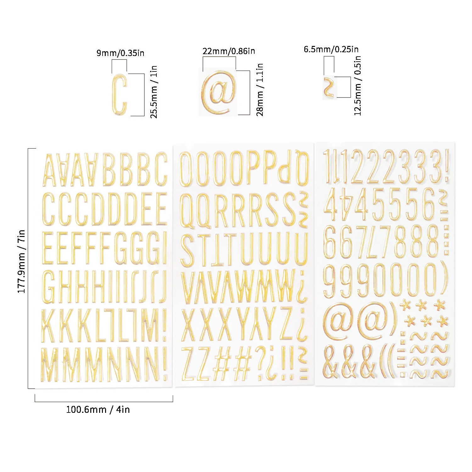 3 Blatt 3d wunderschöNe Gold buchstaben Aufkleber Glitzer 1in Harz Alphabet Nummer Aufkleber für Sammelalbum Grad Kappe DIY Handwerk Kunst machen