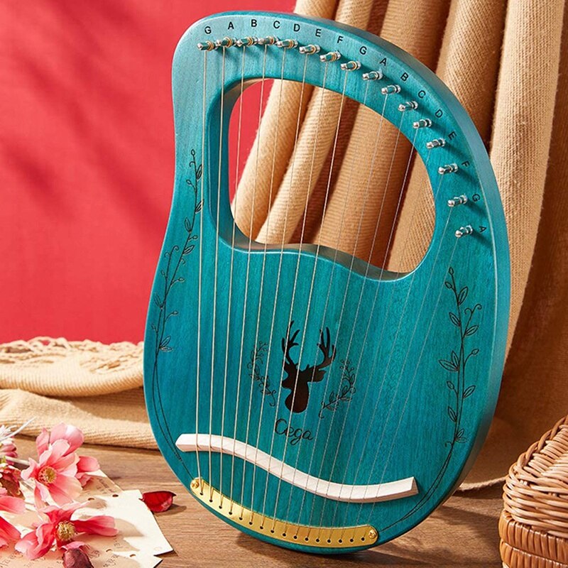 -Cega Lyre Harp,16 String Harp Mahogany Lyre Harp,Portable Stable Sound Harp for Instrument Lovers Beginners