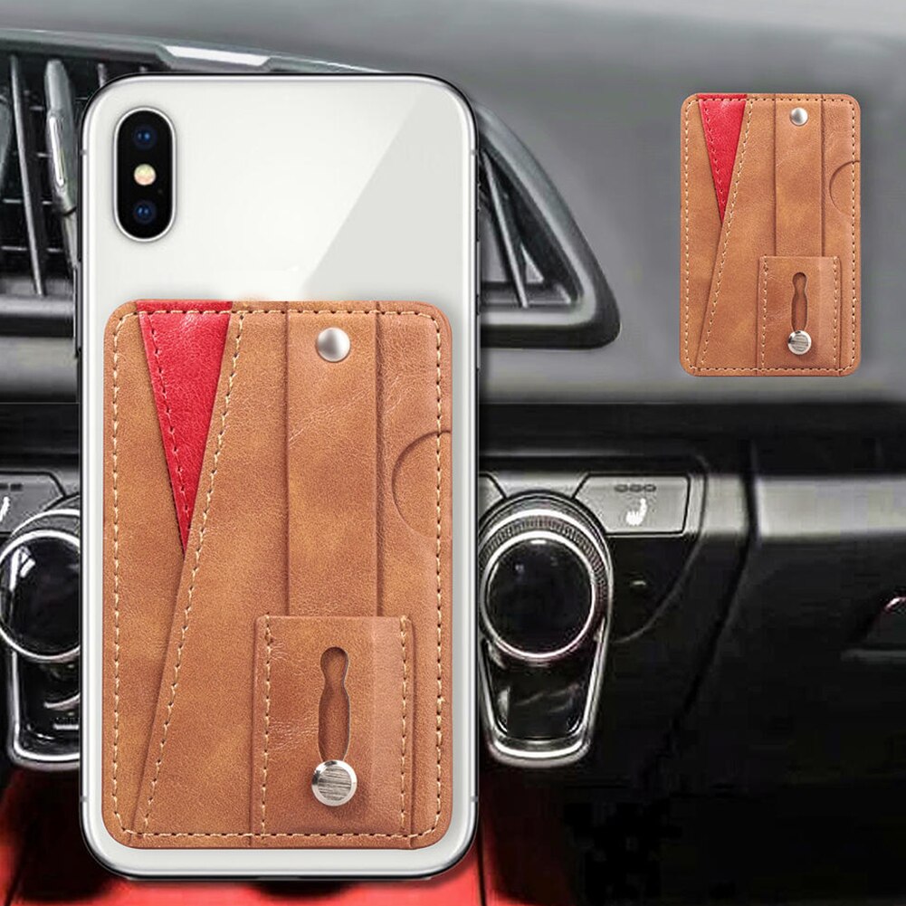 Adhesive PU Leather Card Holder Sticker Back Pocket Phone Wallet Universal Multifunction Pouch Credit Card Slim Portable Compact