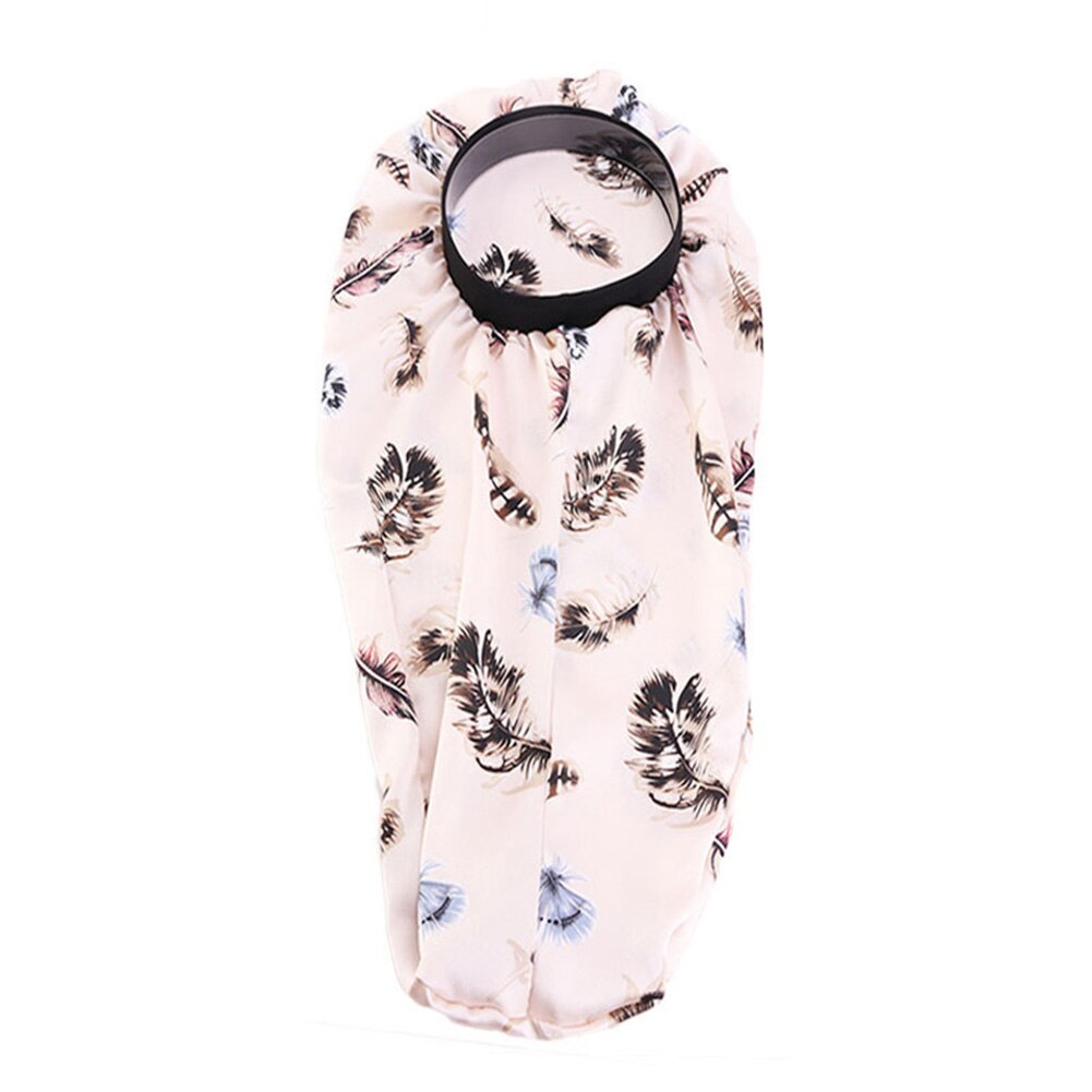 Gorro Floral largo de satén con cola para mujer, gorro para dormir de noche, herramienta de salón, gorro Herramienta de Peinado para el cuidado del cabello: Beige Feather
