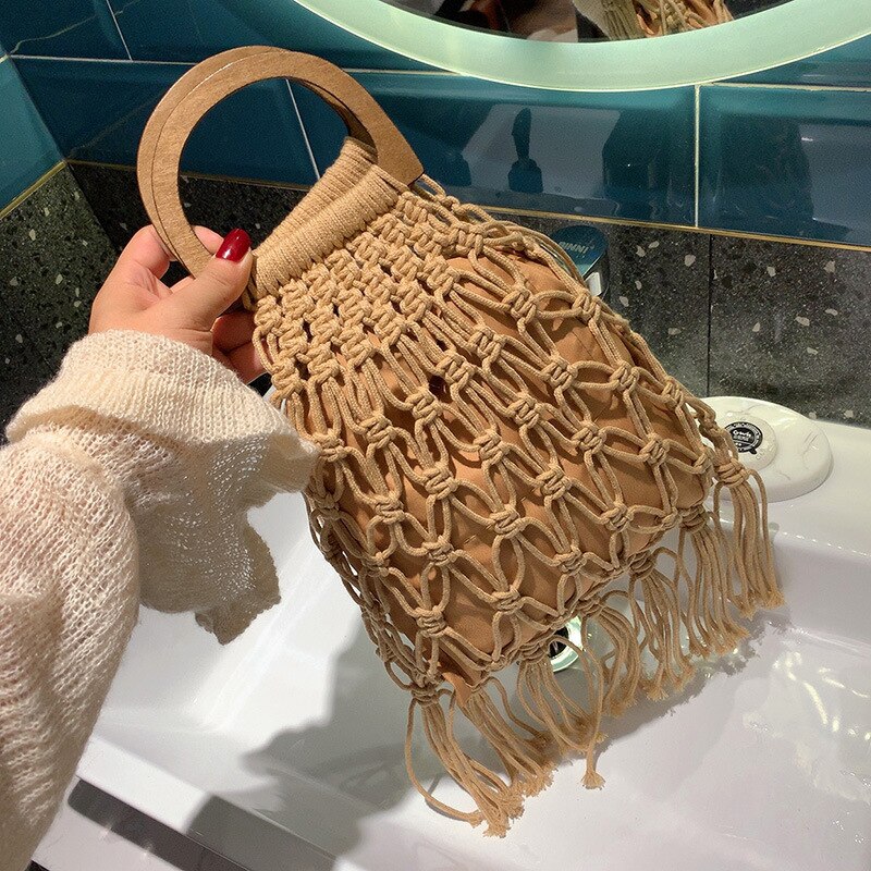 Female Straw Beach Bag Crossbody Bags For Women Summer Wicker Handbags Ladies Rattan Shoulder Messenger Bag Sac A: Khaki