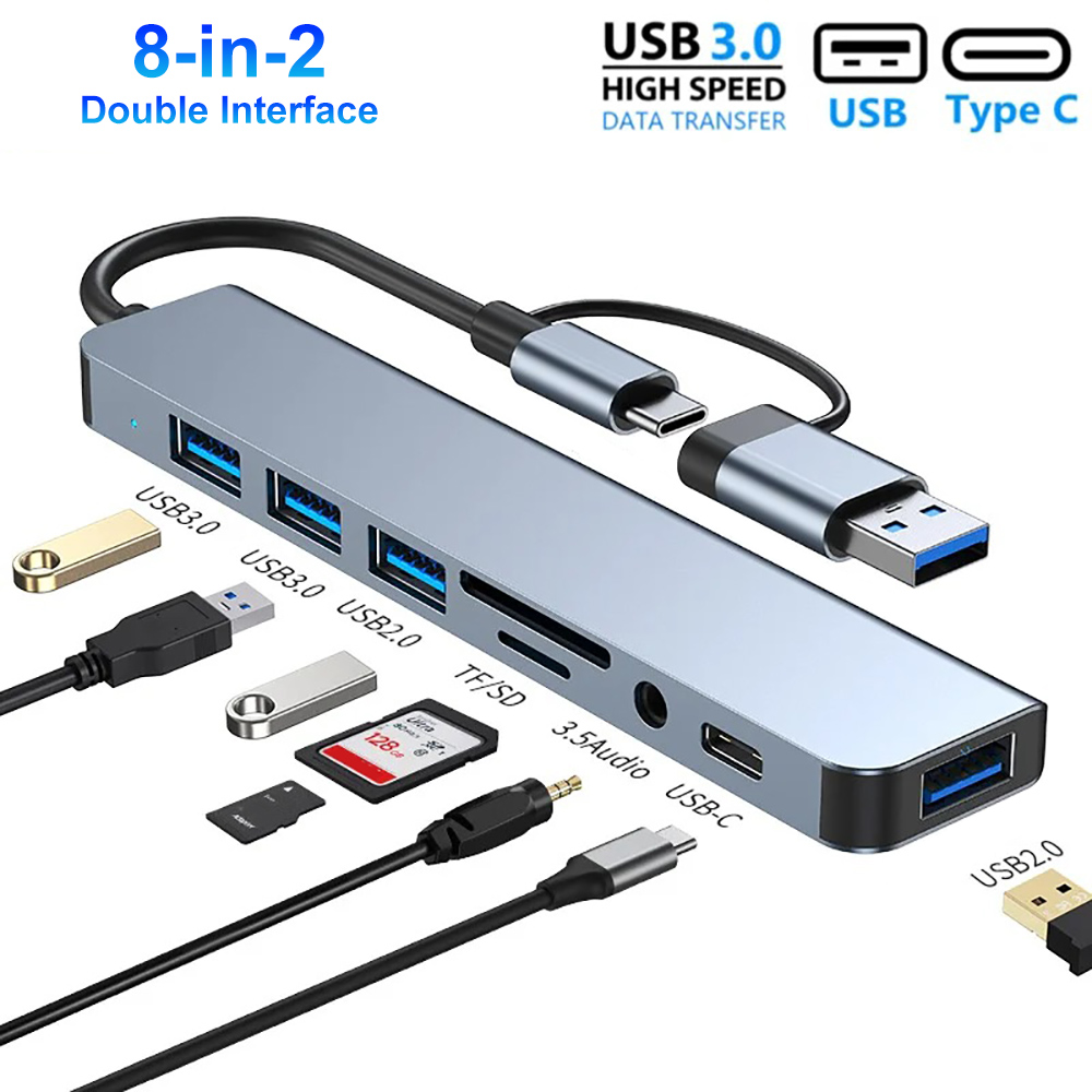 8 portów USB C HUB USB koncentrator koncentratora TYPE-C USB C stacja dokująca 5Gbps Multi Adapter SD TF czytnik kart do MacBook Air PC