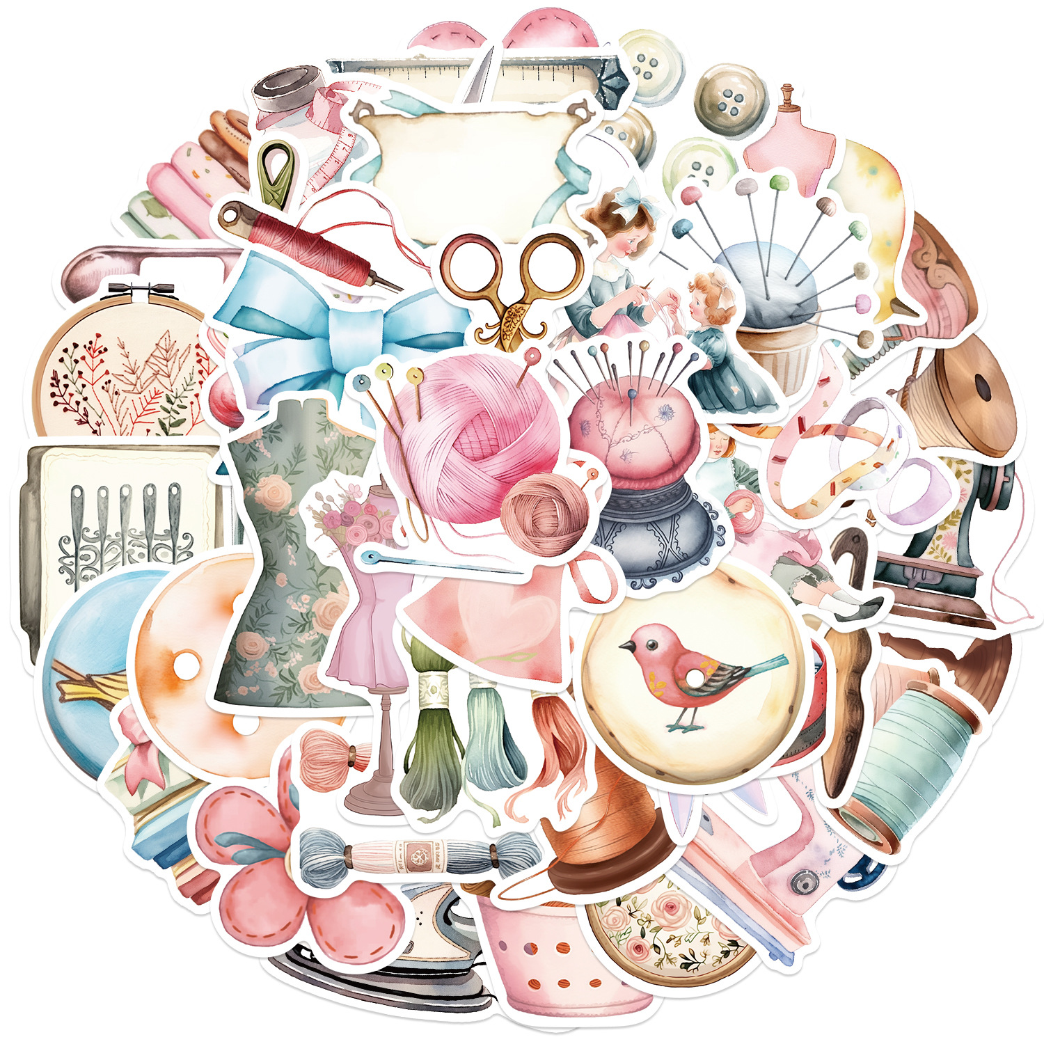 Sewing Machine Stickers - 50 Pcs Cartoon pink Lovely PVC Kawaii Decals Funny Vinyl Decoration DIY Decor: Default Title