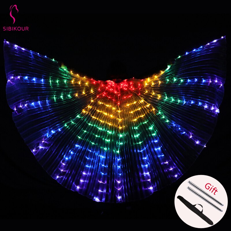 Vrouwen buikdans isis vleugels led isis vleugels buikdans accessoire vleugels kostuum vlindervleugels volwassene met stokken tas: Veelkleurig 1