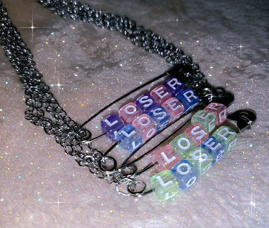 Funny Loser Letter Pins Cube Transparent Pendant Necklace For Women Girl Friends Cool Unique Punk Geometric Choker Necklace