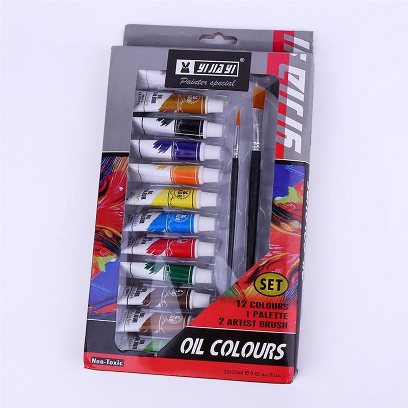 15 stk oliefarve maleri pigment kit med palet og pensel maling forsyninger (tilfældig palet)