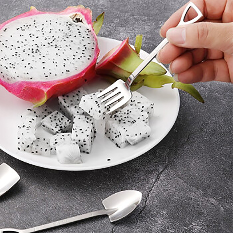 4PCS Coffee Spoon Cutlery Set Stainless Steel Retro Iron Shovel Ice Cream Spoon Fork Spoon Fruit Fork Tableware