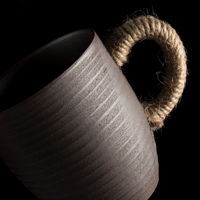Japanese Ceramic Coffee Mugs Retro Handmade Tie Rope 300ml Tea Milk Glass Drinkware Cups and Mug for Home