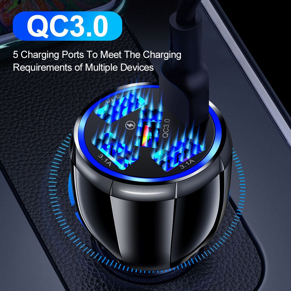 60w 15a 5 usb car charger  qc 3,0 fast charger led fast charging for iphone 12 samsung xiaomi huawei mobile phone charger adapter