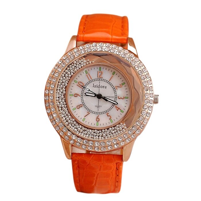 Runer Vrouwen Strass Horloge luxe Lederen vrouwen Horloges Vrouwen Jurk Horloge armband horloge vrouwen: orange