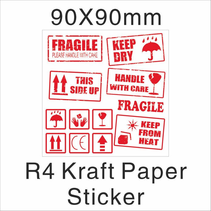 500pcs/lot Fragile Warning Glossy Label Kraft Sticker 9x5cm Fragile Handle Care Keep Dry Black Red Colors: R4 Kraft 9x9