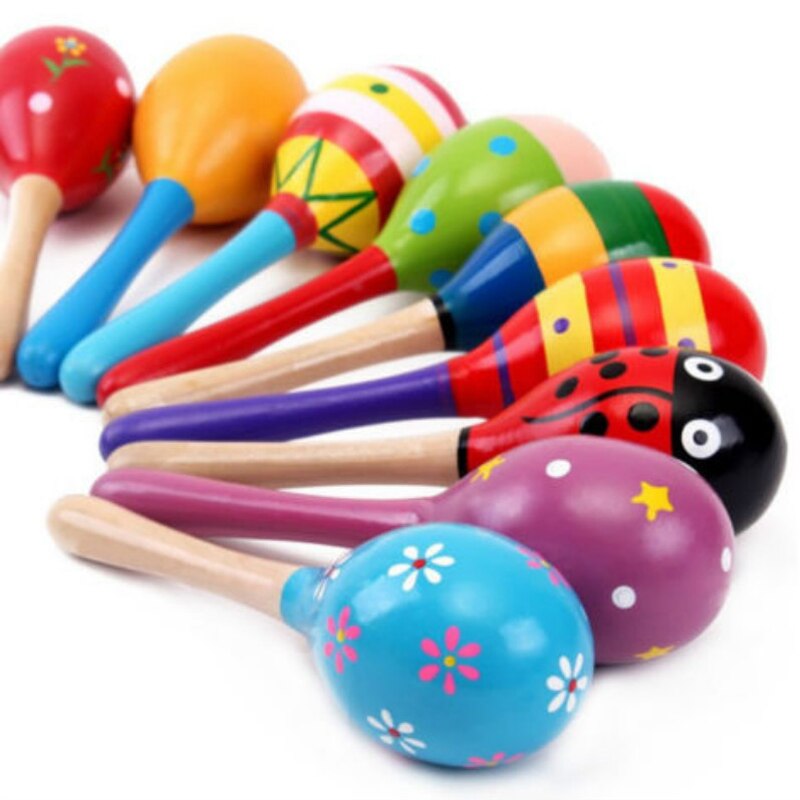 1PC Colorful Wooden Maracas Baby Child Toy Shaker Rattle Musical Instrument Party Kids Toys Random Color 12 X 3.5 cm