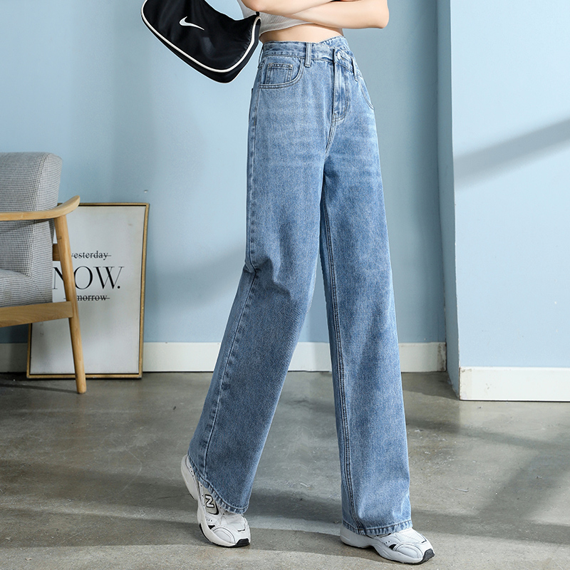 Katoen Jeans Vrouwen Wijde Pijpen Denim Broek Femme Blauw Streetwear Baggy Rechte Taille Broek Vrouw Xxl