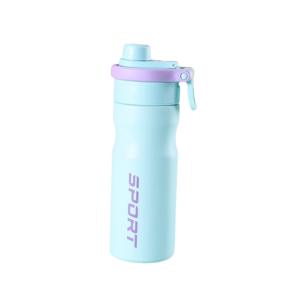 550ml Spray Insulated Water Bottle Large Capacity Leak Proof Sports Water Bottle Spray Cooling with Mist Cooling & Straw: Blue