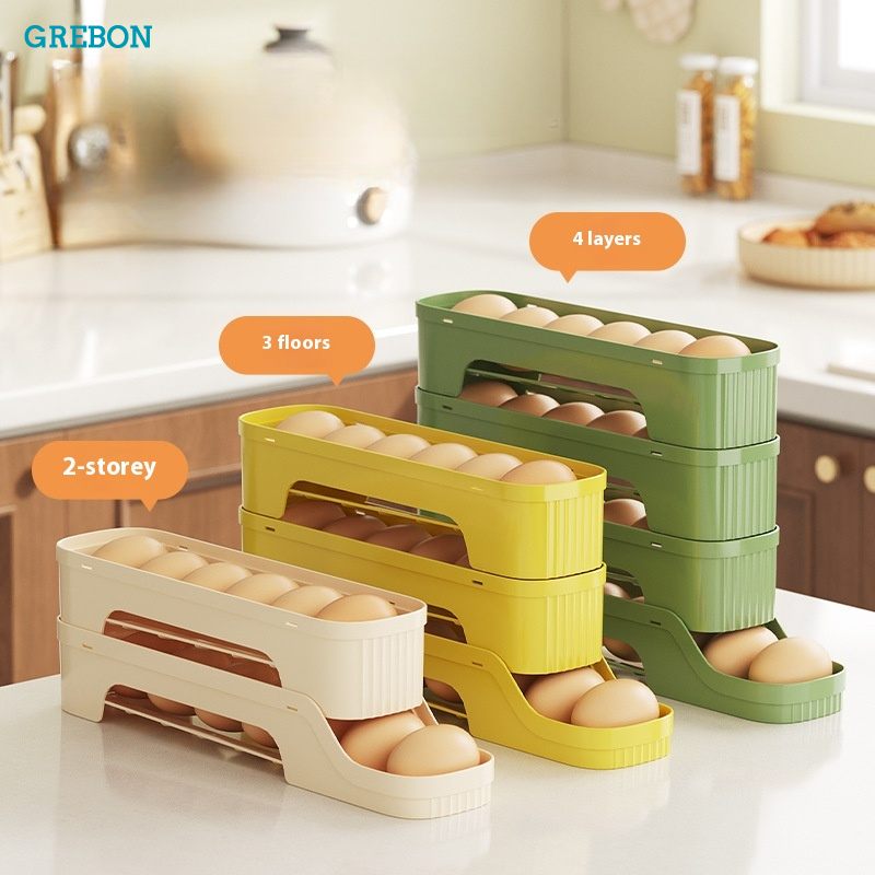 Multi-layered Egg Storage Box Egg Holder Dispenser Automatic Rolling Slide Refrigerator Door Side Crisper Box Kitchen Storage