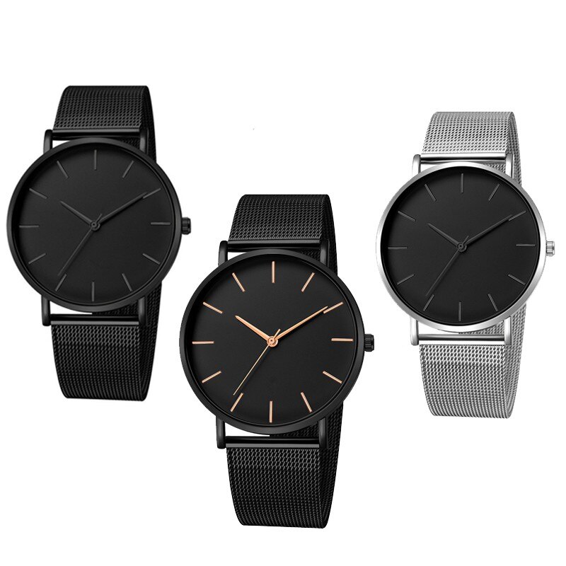 Men Watch Quartz Casual Watches Simple Metal Hour Reloj Quartz Watch Montre Mesh Stainless Steel erkek kol saati masculino clock: I J L