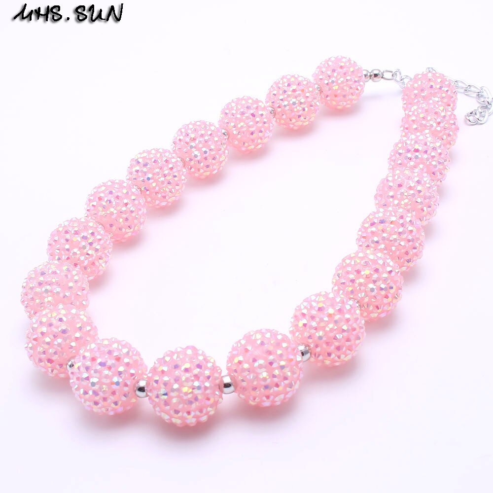 MSH.SUN Pink Color Princess Kids Necklace Bracelet Headbands Set Bubblegum Beads Chunky Necklace Jewelry Set For Child Girl