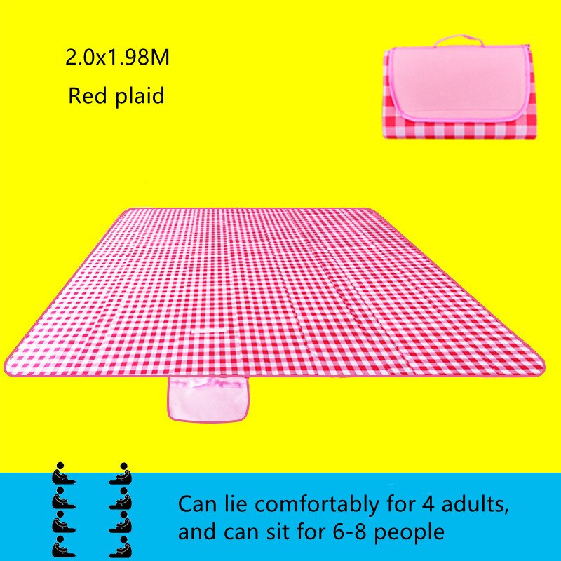 Outdoor Mat Picnic Blanket Waterproof Machine Washable Portable Camping Picnic Ground Mat Folding Beach Blanket: Red plaid