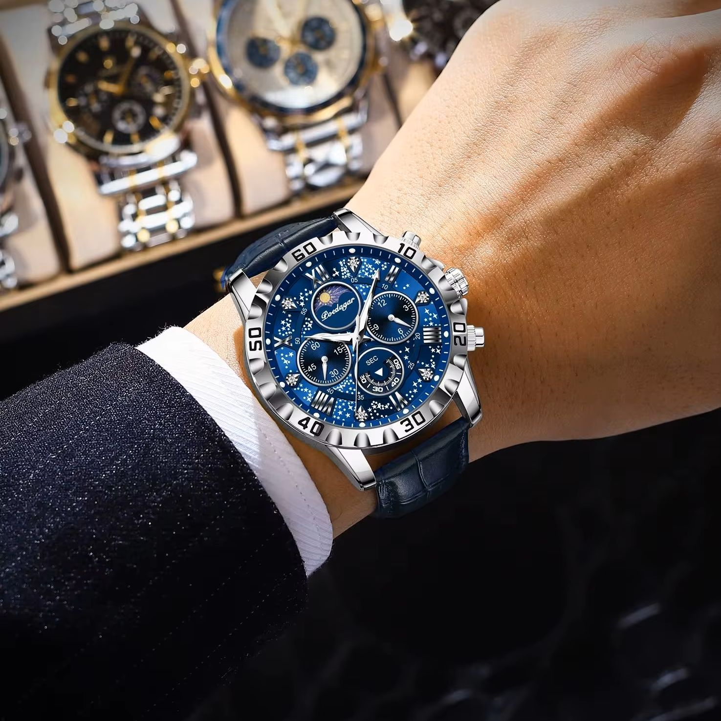 POEDAGAR Watch For Men Sport Quartz Man Wristwatch Waterproof Luminous Chronograph Leather Men's Watches Male Reloj