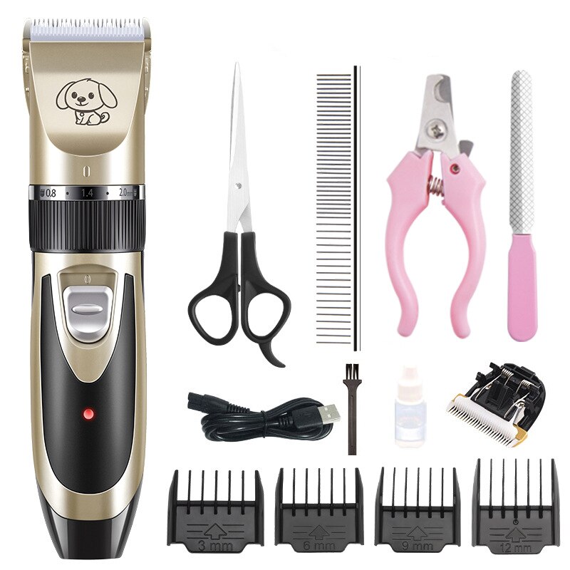 Hond Clipper Professionele Elektrische Pet Hair Trimmer Voor Honden Katten Grooming Elektrische Scheerapparaat Set Kat Haar Snijden Remover Machine: Gold set-F