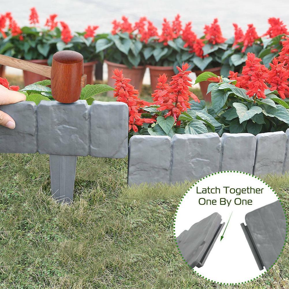 1pcs Garden Fence Edging Cobbled Stone Effect Plastic Lawn Edging Plant Border Decorations Flower Bed Border