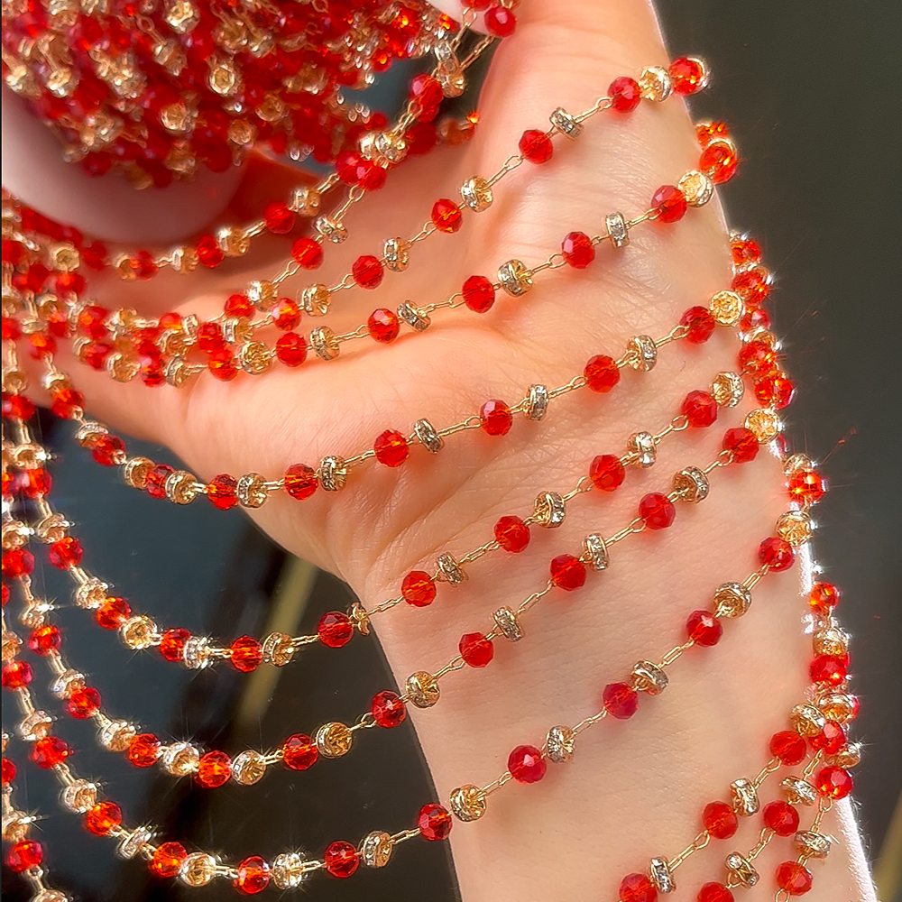 0,5 M 1M 2M bola de cristal roja cadena con cuentas cuentas de vidrio collar cadena accesorios para la fabricación de joyas componentes manualidades suministros DIY: 10 mm / Transparente