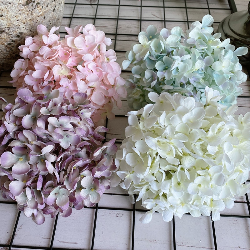 Store godt lavet nordisk stil hortensia blomsterhoveder silke kunstige blomster diy projekter leverer hvide blomster