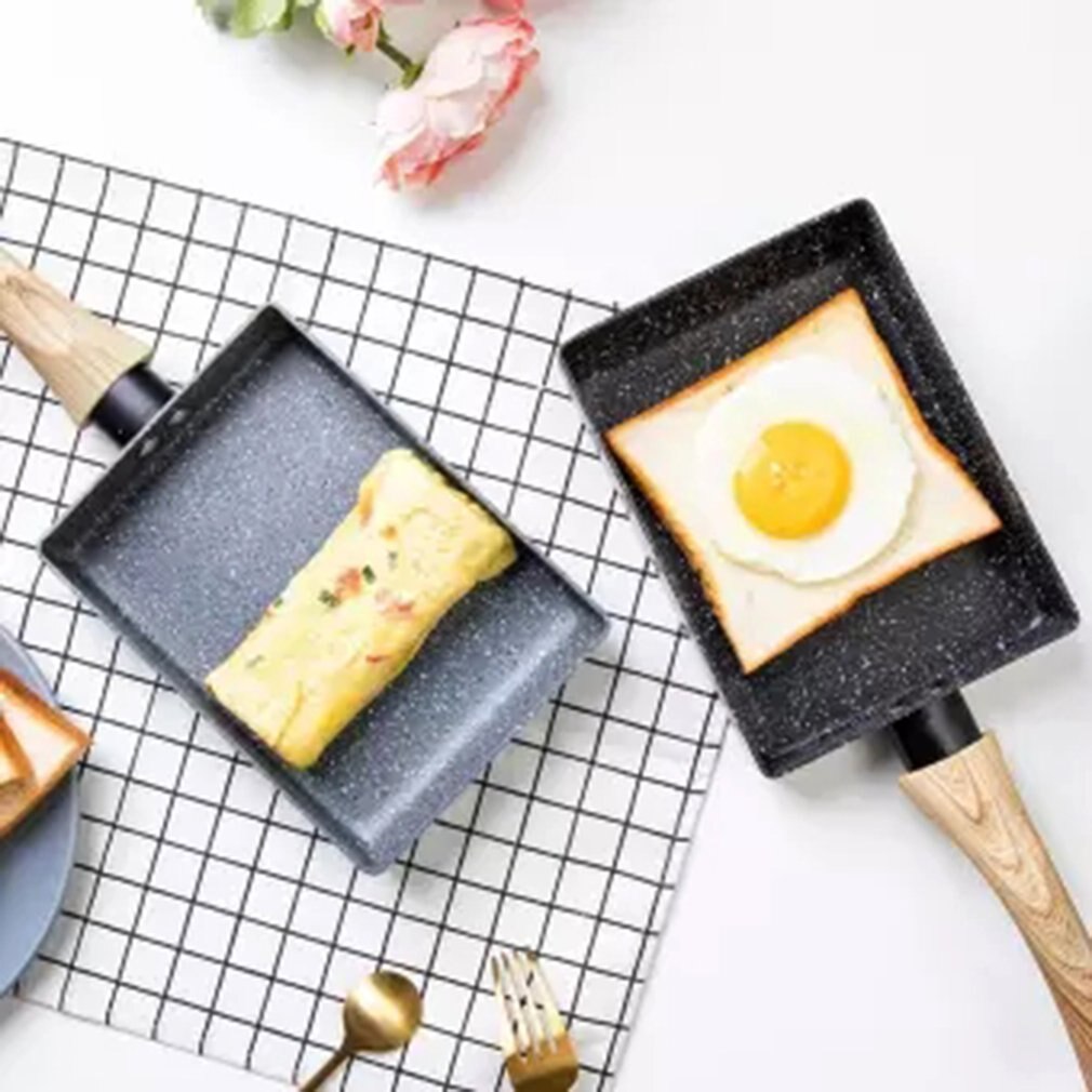 Japanse Stijl Omelet Tamagoyaki Thuis Ontbijt Houten Handvat Koekenpan Keuken Non-stick Maifanite Steen Kleine Koken Tool