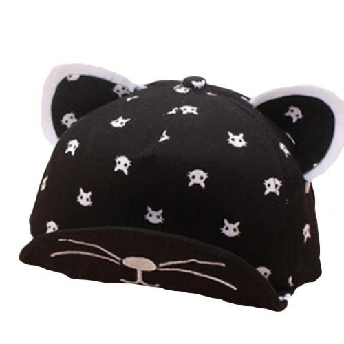 Sales! Unisex Meisjes Jongens Outdoor Cartoon Kat Oor Baseball Cap Kinderen Zonnehoed: Black