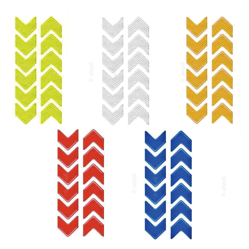 12Pcs Car Reflective Sticker Arrows Pattern Warning Decals For Motorcycle Auto Tail Bar Bumper Safety Warning Reflector Tape