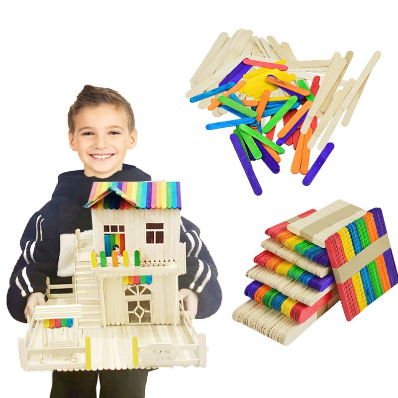 50pcs/lot Popsicle Stick Natural Wood Ice Cream Sticks Kids DIY Hand Crafts Ice Cube Making Cream Tools Model Lollipop Cake Mold