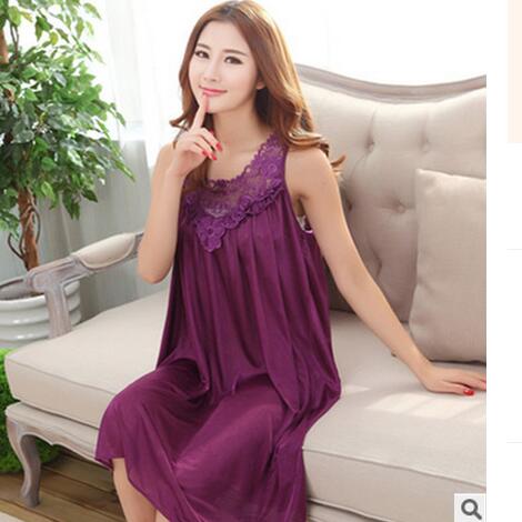 Vrouwen Nightgowns Zijden Nachtkleding Jurk Zomer Casual Sleepshirts Nachtjapon Vrouwelijke Nachthemd Thuis Kleren Nacht Shirts E0042: deep purple