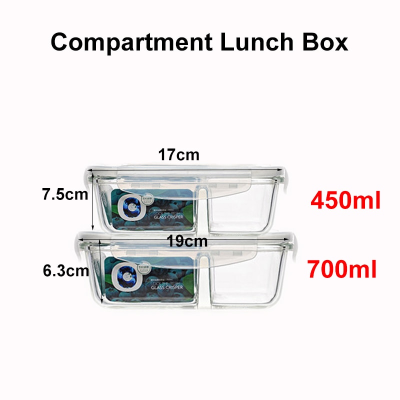 Food Glass Meal Prep Containers 2 Compartment leakproof borosilicate Lunch box Bento Box with lids Freezer Microwave oven