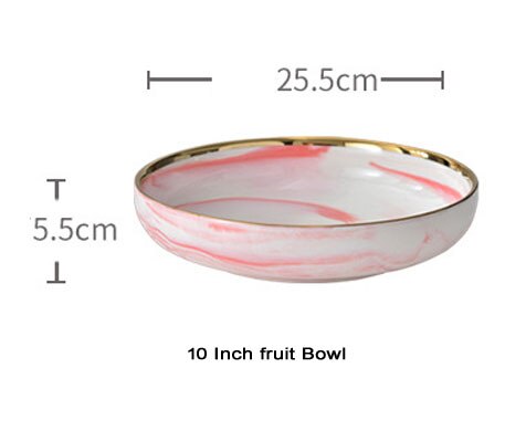 1pc pink marmor keramisk middagstallerken risnudler salatskål suppe tallerkener frugt spisestel sæt hjemmeservice køkken kok: 10 tommer frugtskål