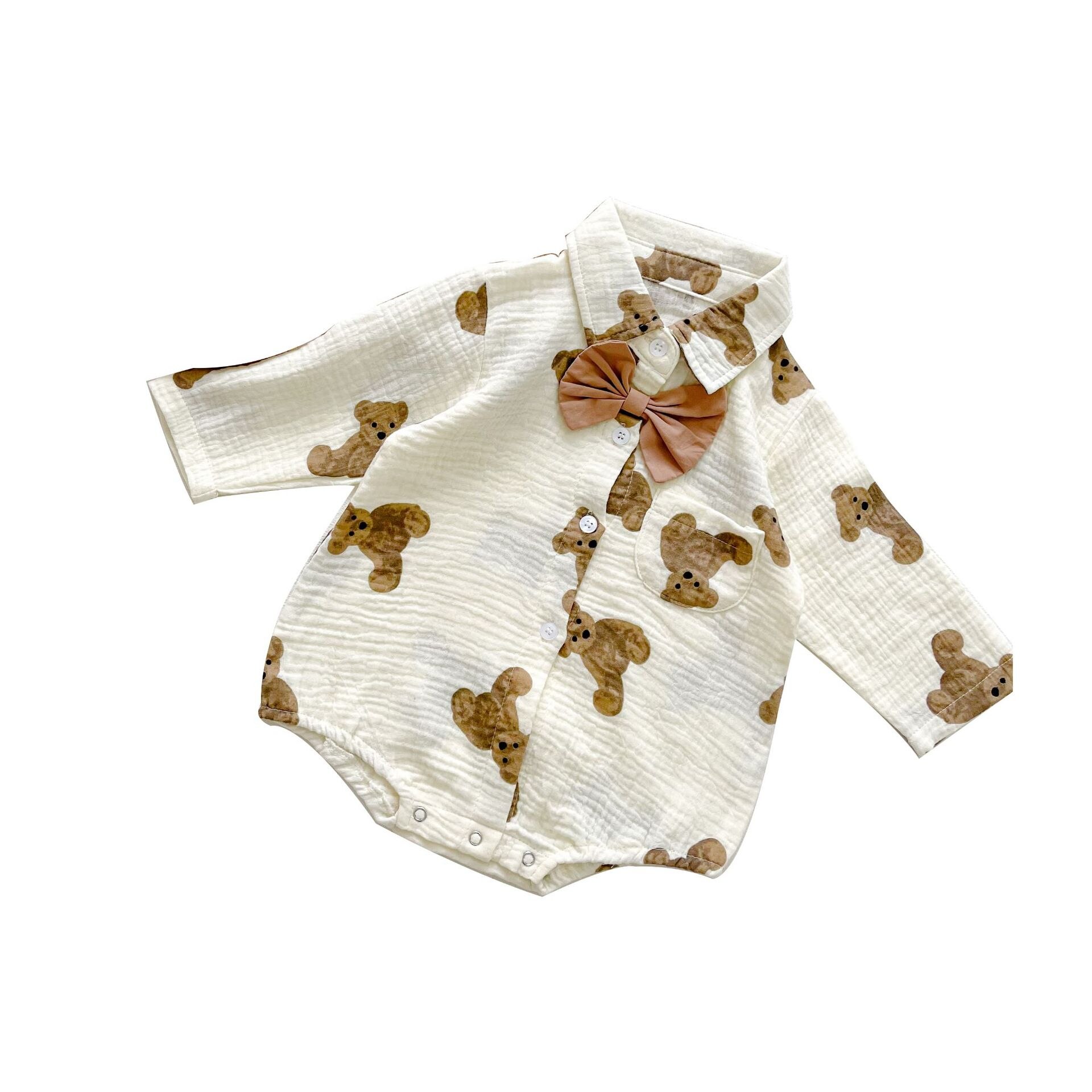 9251 Baby Bow Tie Shirt body orso coreano stampato Baby Boy abiti monopezzo autunno 2021 100 giorni abiti abiti da arrampicata