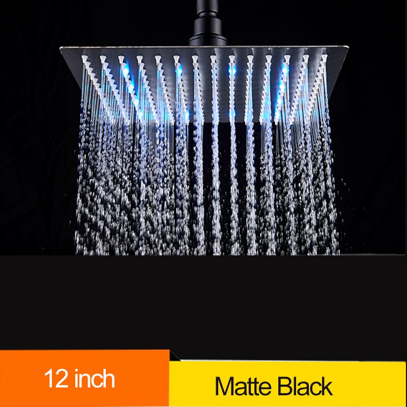 Senlesen Shower Head 12 inch Chrome LED Rainfall Tap 304 Stainless Steel Over-head Shower Sprayer Square Style 10/12/16 inch: matte black 12 inch