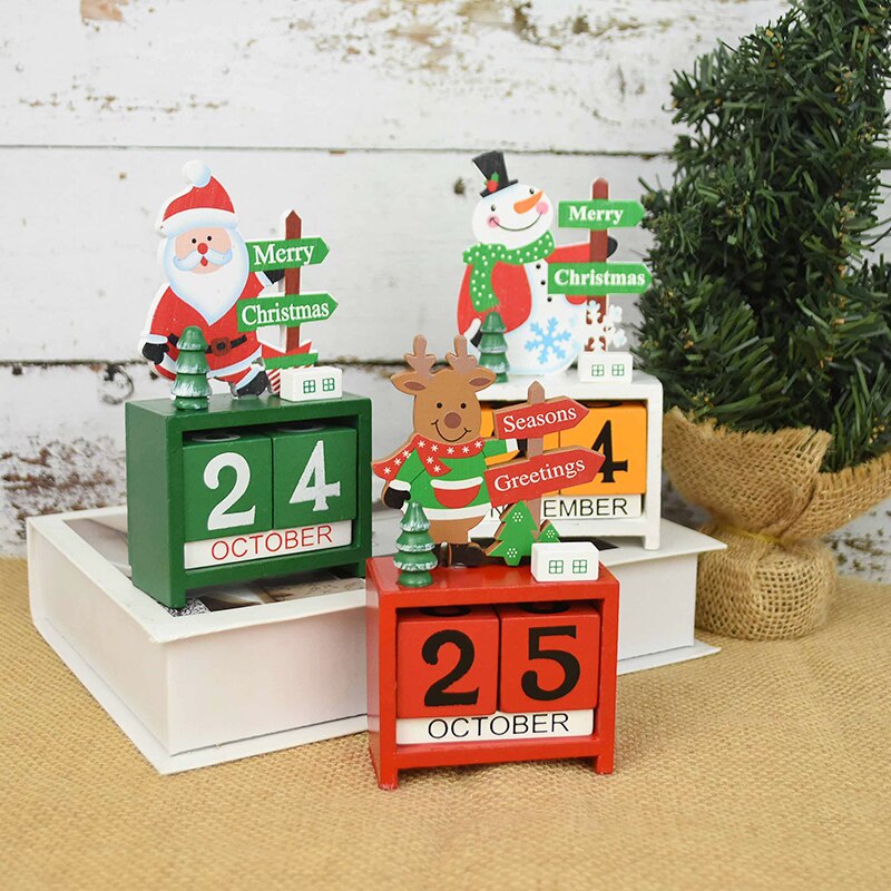 Christmas Wooden Craft Santa Claus Snowman Elk Christmas Advent Calendar With Painted Blocks Countdown Christmas Decoration