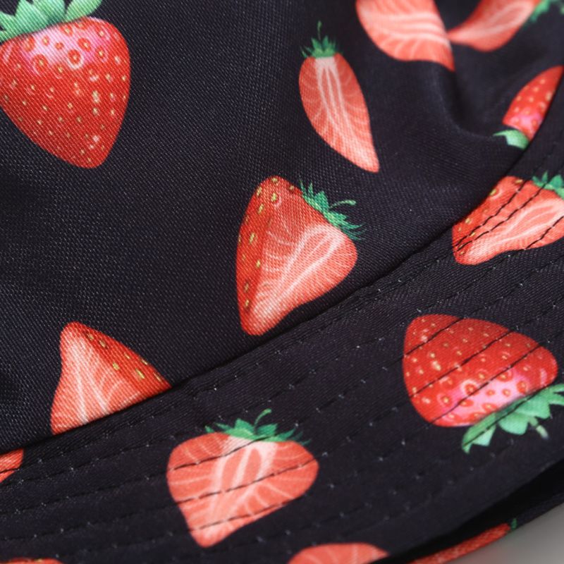 Unisexe été deux côtés porter réversible seau chapeau bohème ananas pastèque Fruits impression pliable pêcheur casquette
