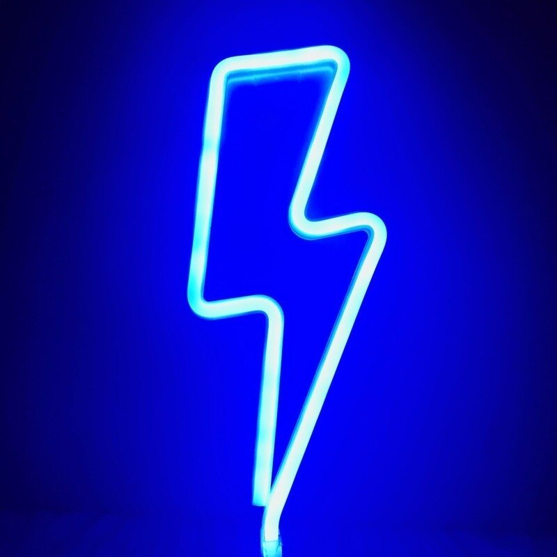 Señal de LED neón con forma de rayo, luz nocturna decorativa para mesa, USB funciona con pilas, para en casa, decoración de sala de estar,: Azul