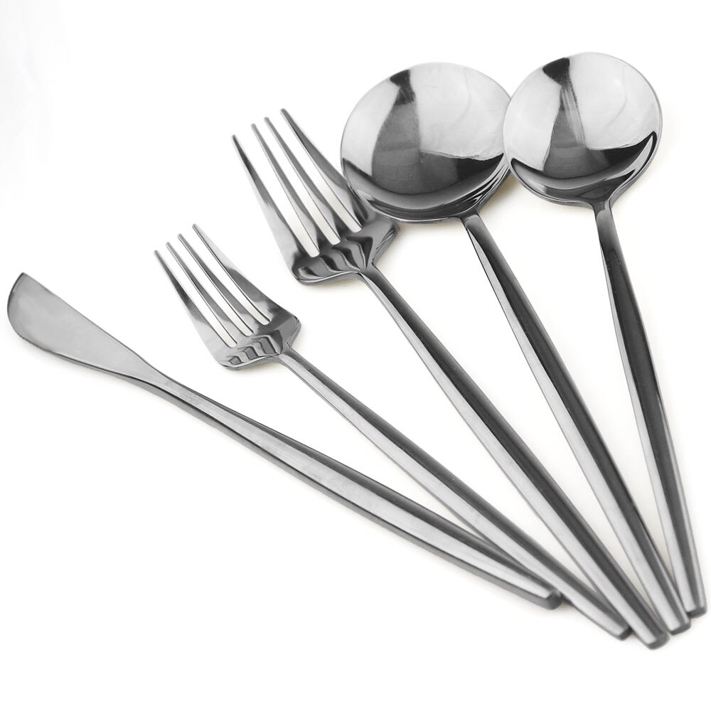 5 st lyxiga rainbow bestick set bestick set guld restaurang dessert gaffel bestick 304 rostfritt stål servis silver set: Silver-