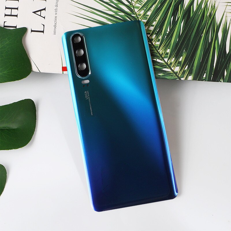 P 30 batterijdeksel voor huawei  p30 originele behuizing glas reparatie achterdeur telefoon achterkant + logo camera lens sticker lijm: Aurora
