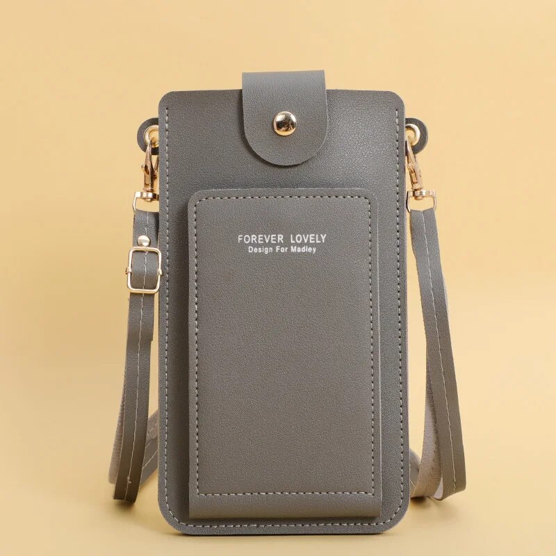 Damestassen Zachte Lederen Portefeuilles Touchscreen Mobiele Telefoon Portemonnee Crossbody Schouderriem Handtas Voor Dames Goedkope Damestassen: Donkergrijs