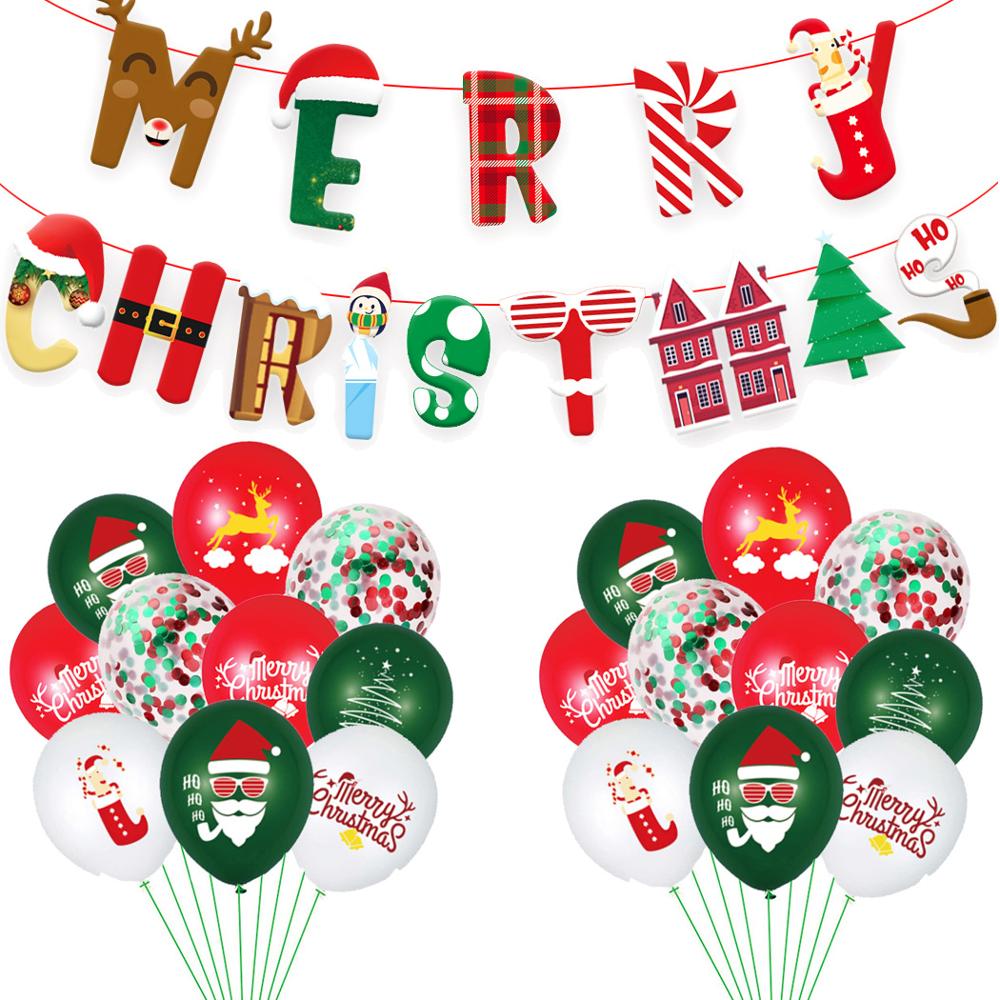 God jul brevsett julenissen print latex rød og grønn konfetti ballong pull flagg navidad hовый rод: 2