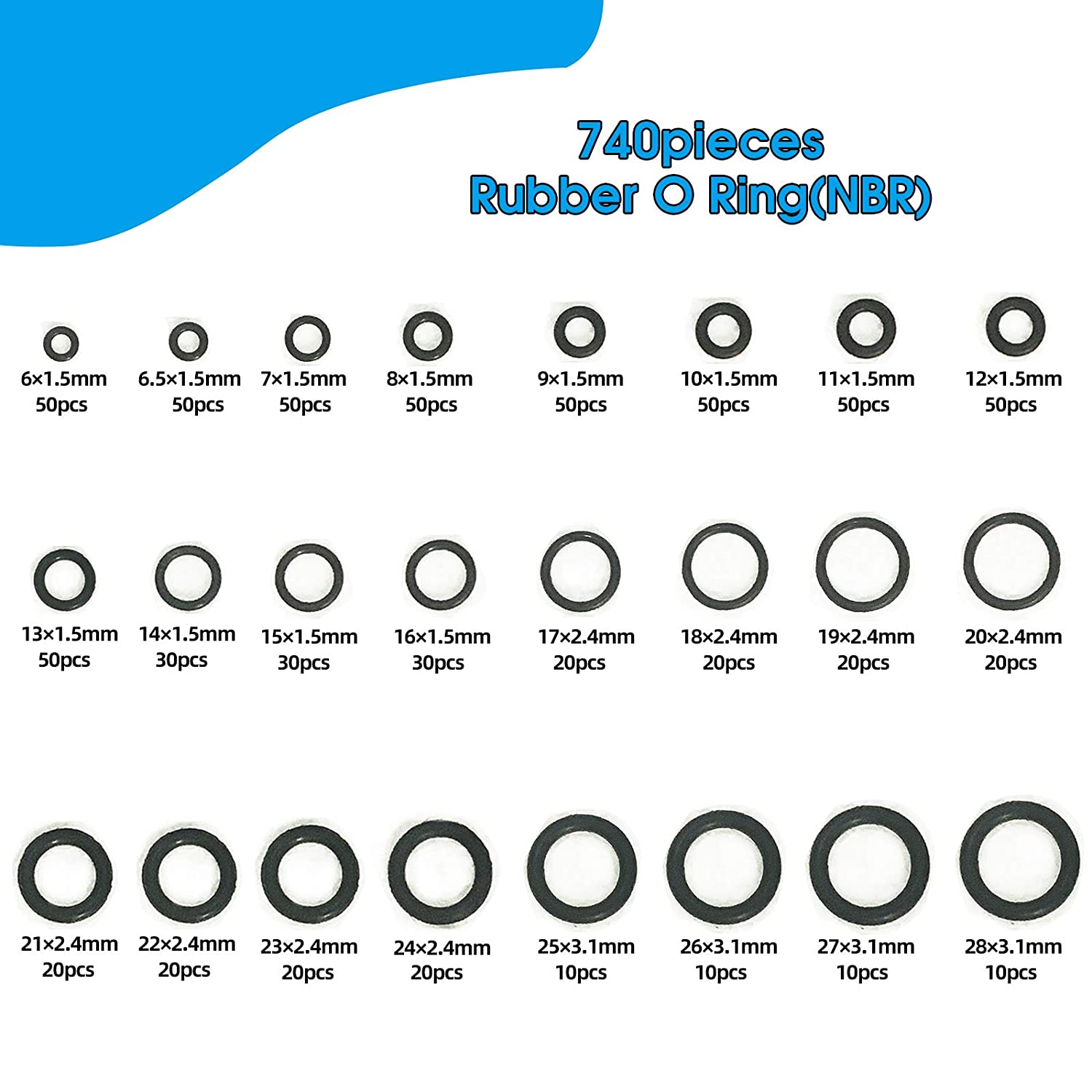 Lot De 5 Joints Toriques / Joints D'huile - Noir - Diamètre Extérieur 140mm - Uxcell